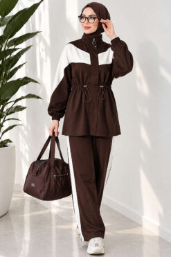 Alternative view of Cord-Trimmed Striped Two-Piece Set Brown