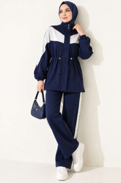 Alternative view of Cord-Trimmed Striped Two-Piece Set Navy Blue