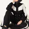 Cord-Trimmed Striped Two-Piece Set Black