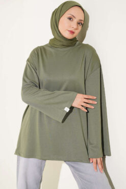 Loose-Sleeve Loungewear Tunic Khaki