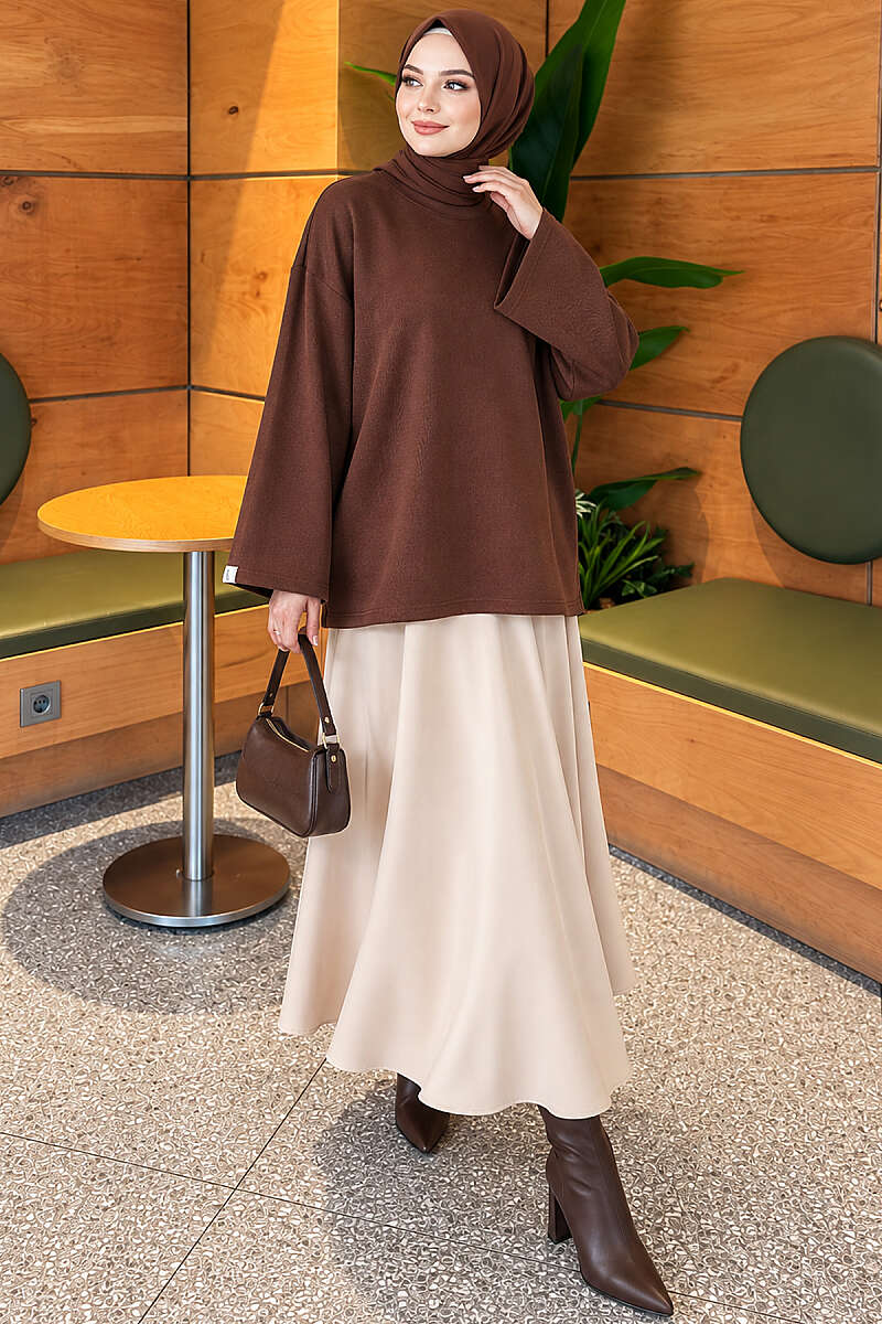 Loose-Sleeve Loungewear Tunic Brown - Afbeelding 2