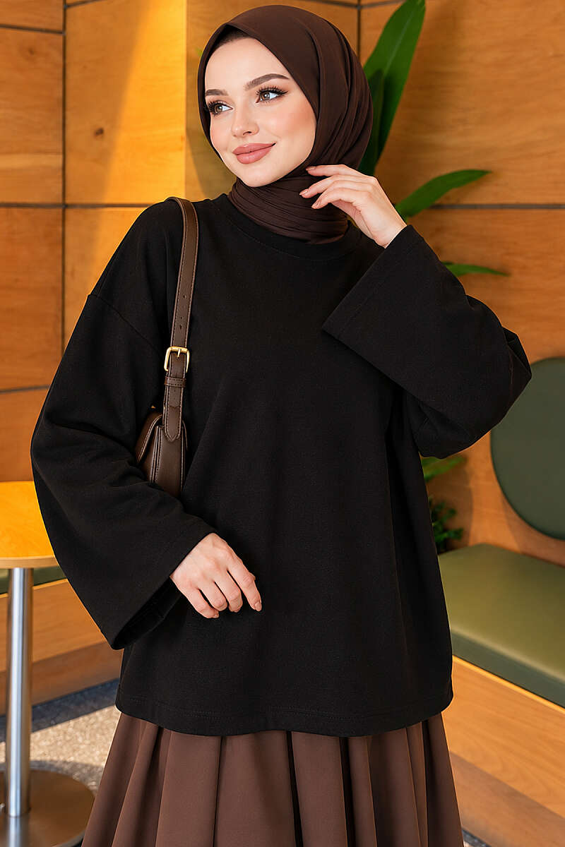 Loose-Sleeve Loungewear Tunic Black – Image 3
