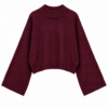 Wide-Sleeve Short Crop Knit Sweater Navy Blue