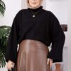Wide-Sleeve Short Crop Knit Sweater Black