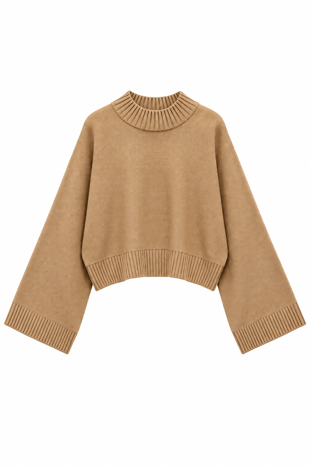 Wide-Sleeve Short Crop Knit Sweater Mink - Image 2