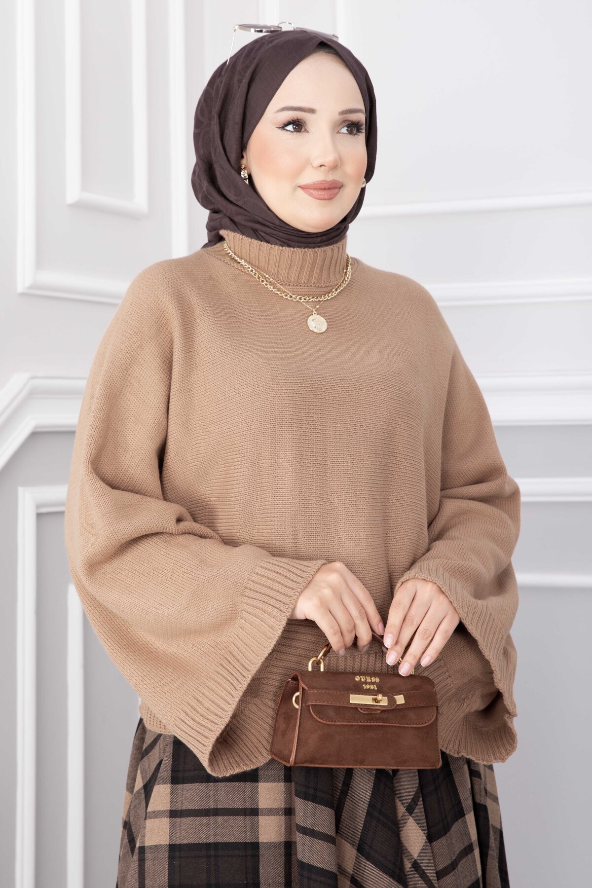 Wide-Sleeve Short Crop Knit Sweater Mink - Image 4