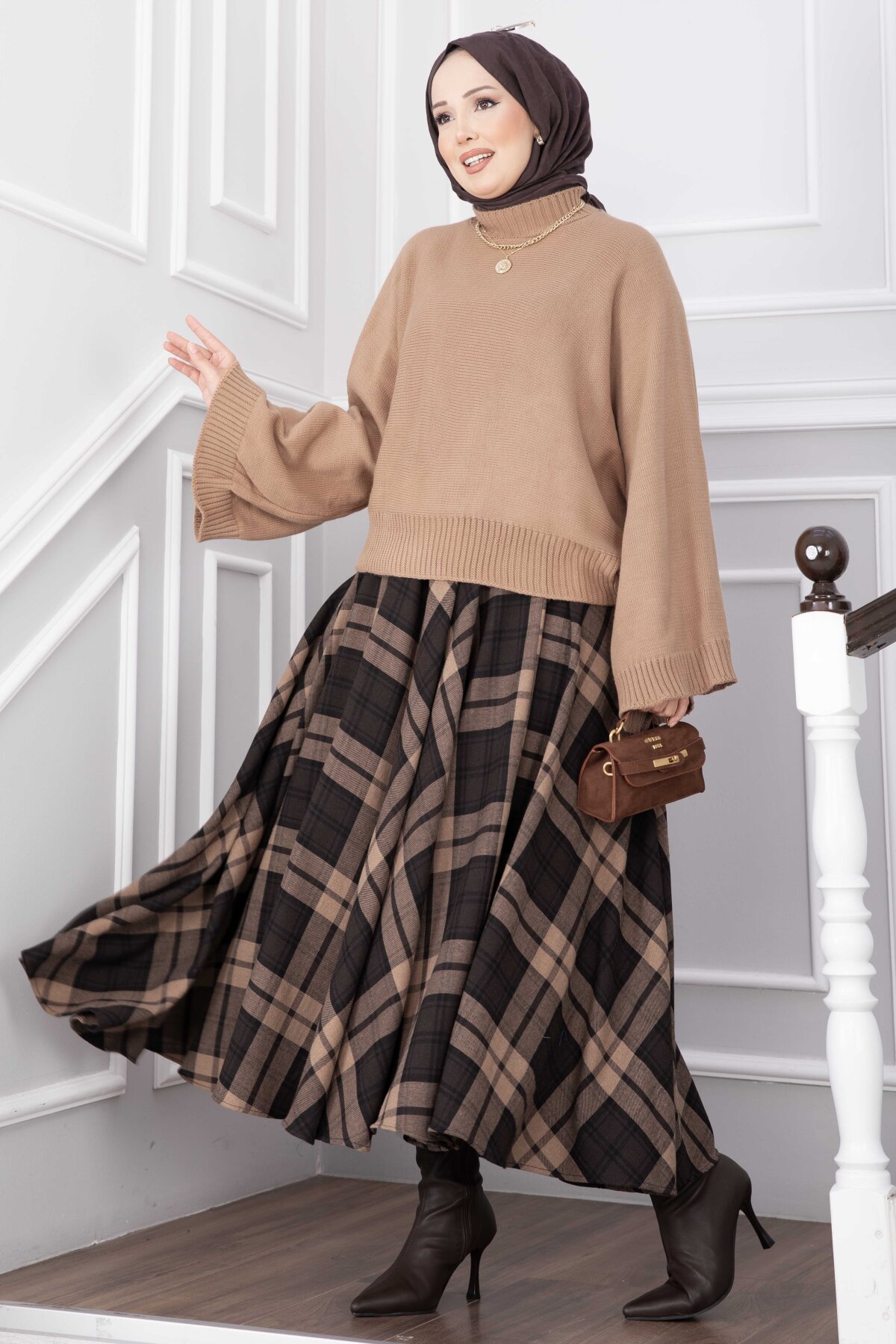 Wide-Sleeve Short Crop Knit Sweater Mink - Image 3