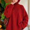 Wide-Sleeve Rib-Knitted Top Burgundy