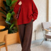 Wide-Sleeve Rib-Knitted Top Burgundy - Image 2