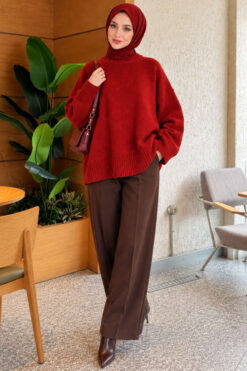 Alternative view of Wide-Sleeve Rib-Knitted Top Burgundy