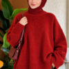 Wide-Sleeve Rib-Knitted Top Burgundy - Image 3