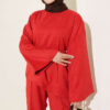 Wide-Sleeve French Terry Two-Piece Set with Belt Red – Bild 2