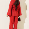 Wide-Sleeve French Terry Two-Piece Set with Belt Red – Bild 3