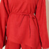 Wide-Sleeve French Terry Two-Piece Set with Belt Red – Bild 4