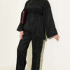 Wide-Sleeve French Terry Two-Piece Set with Belt Black