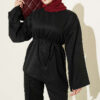 Wide-Sleeve French Terry Two-Piece Set with Belt Black - Image 2