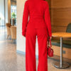 ⁦Wide-Leg Blouse and Basic Two-Piece Set Red⁩ - الصورة ⁦4⁩