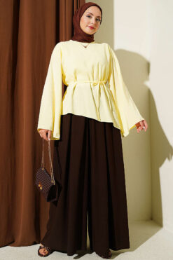 Alternative view of Wide Pleated Pocket Skirt Pants Dark Brown