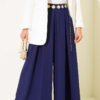 Wide Pleated Pocket Skirt Pants Navy Blue