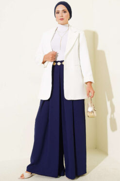 Alternative view of Wide Pleated Pocket Skirt Pants Navy Blue