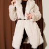 Long Coat with Wide Collar and Faux Fur Trim Beige