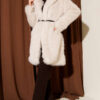 Long Coat with Wide Collar and Faux Fur Trim Beige - Image 2