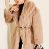 Long Coat with Wide Collar and Faux Fur Trim Camel