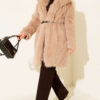 Long Coat with Wide Collar and Faux Fur Trim Camel - الصورة 2