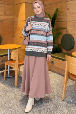 Alternative view of Geometric Patterned Knit Sweater Smoke