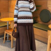 Geometric Patterned Knit Sweater Brown - الصورة 2
