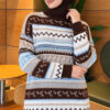 Geometric Patterned Knit Sweater Brown - الصورة 3