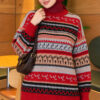 Geometric Patterned Knit Sweater Red
