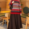 Geometric Patterned Knit Sweater Red – Image 2