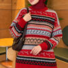 Geometric Patterned Knit Sweater Red – Image 3