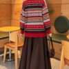 Geometric Patterned Knit Sweater Red – Image 4