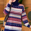 Geometric Patterned Knit Sweater Navy Blue