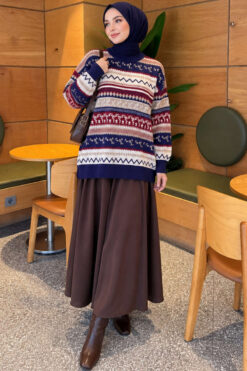Alternative view of Geometric Patterned Knit Sweater Navy Blue