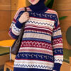 Geometric Patterned Knit Sweater Navy Blue – Bild 3