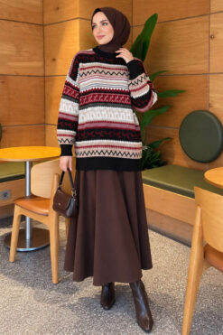 Alternative view of Geometric Patterned Knit Sweater Black