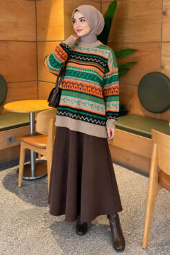 Alternative view of Geometric Patterned Knit Sweater Mink