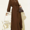 Long Tunic with Hidden Button Two-Piece Set Brown