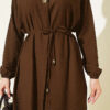 Long Tunic with Hidden Button Two-Piece Set Brown - Imagen 4