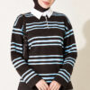 Hidden Button Horizontal Striped Tunic Dark Brown