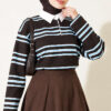 Hidden Button Horizontal Striped Tunic Dark Brown - immagine 2