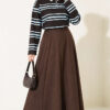 Hidden Button Horizontal Striped Tunic Dark Brown - immagine 3