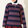 Hidden Button Horizontal Striped Tunic Navy Blue