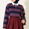 Hidden Button Horizontal Striped Tunic Navy Blue – Bild 2