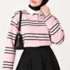 Hidden Button Horizontal Striped Tunic Pink