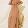 Hidden Half-Button Dress Camel