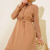 Hidden Half-Button Dress Camel - Image 2